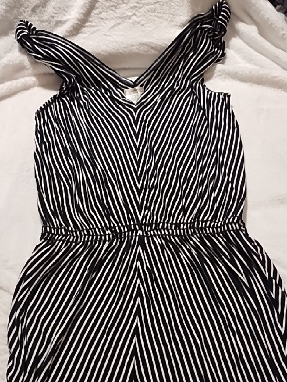 Sophie Max Black and White Striped V-Neck Dress